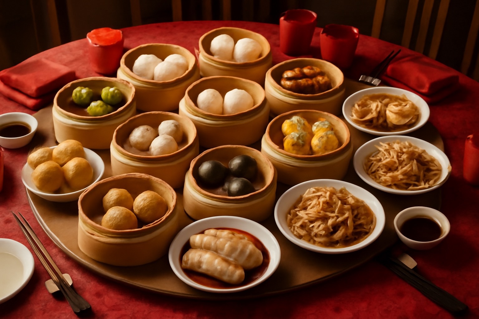 Catering spread of dim sum